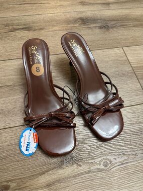 Angels Brown Bow-Strap Slide Sandals